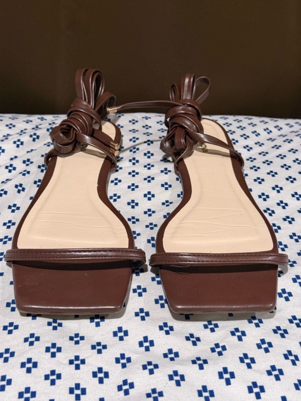 Fashion Nova Brown Square-Toe Wrap Ankle Sandals
